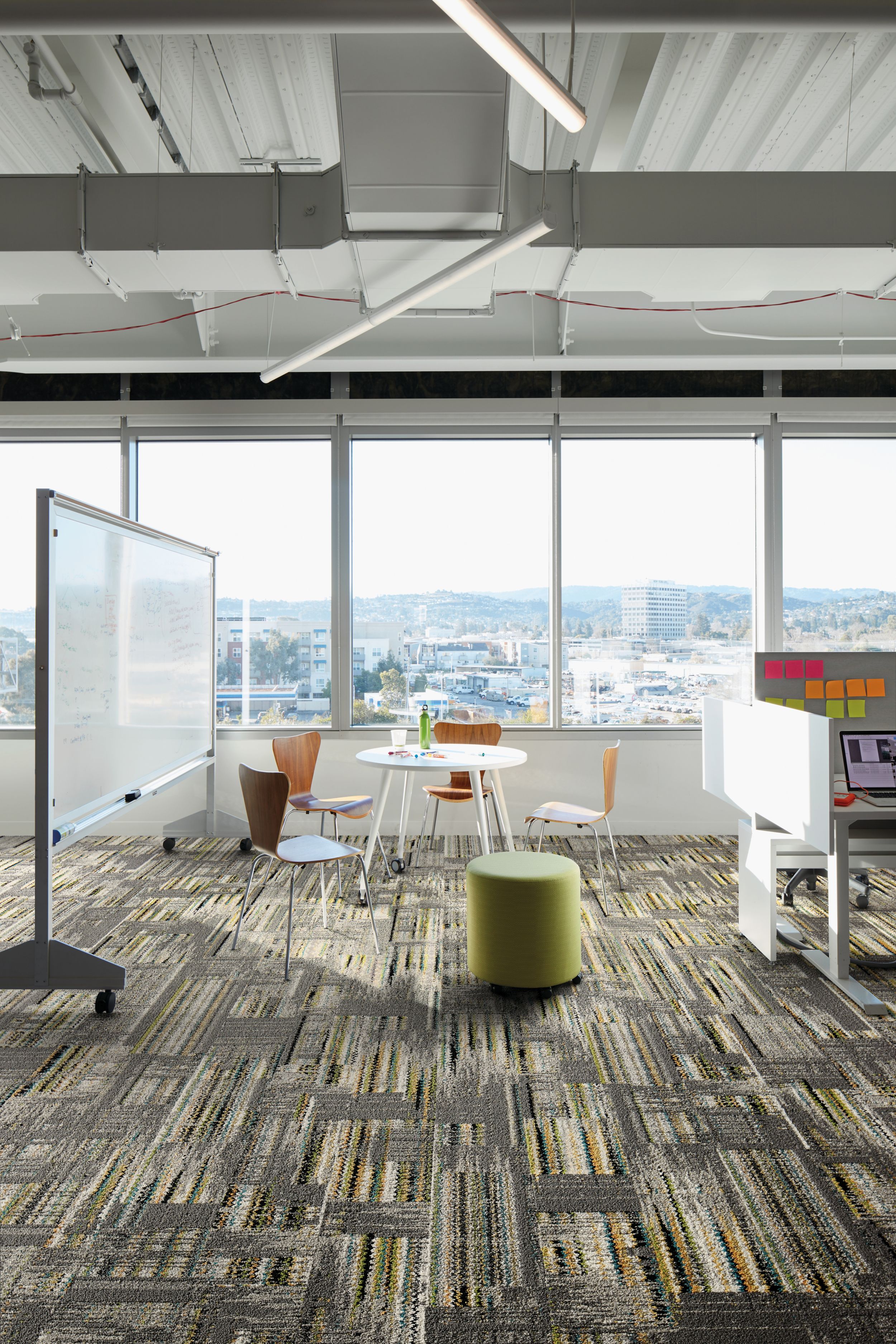 Interface Hard Drive plank carpet tile in collobaration space with whiteboard and small cubicle image number 1